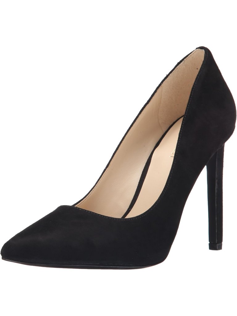 Women's Black Suede Pointed Toe Footbed Tatiana Pump Casual Covered Heel Shoes
